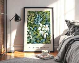 William Morris Decor Boho Cottagecore Decor Framed Botanical Art, Green Floral Print