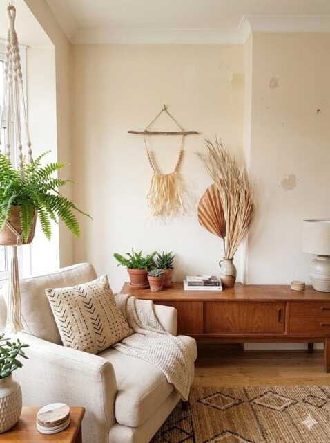 Ethnic Wall Wreath, Boho Chic Art, Raffia Decoration, Natural Decor, Wood Branch - image 1