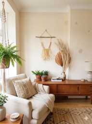 Ethnic Wall Wreath, Boho Chic Art, Raffia Decoration, Natural Decor, Wood Branch - thumbnail 1