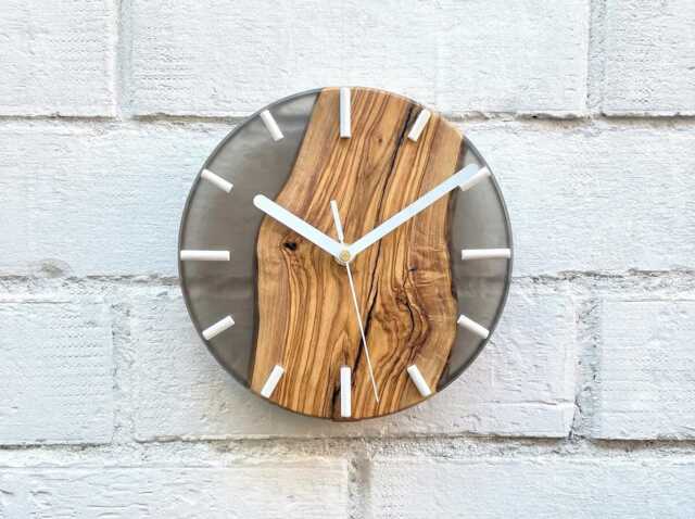 Olive Wood Resin Wall Clock Live Edge Modern Home Decor Handmade Unique - image 1