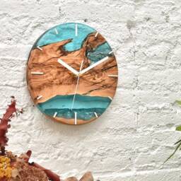 Olive Wood Resin Wall Clock Live Edge Modern Home Decor Handmade Unique - thumbnail 4