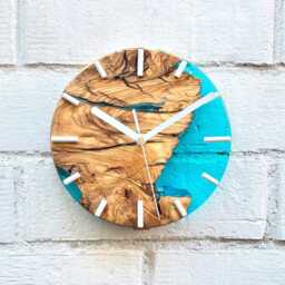 Olive Wood Resin Wall Clock Live Edge Modern Home Decor Handmade Unique - thumbnail 2