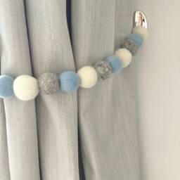 Blue & Grey Felt Ball Curtain Tie Backs Nursery Decor - thumbnail 2