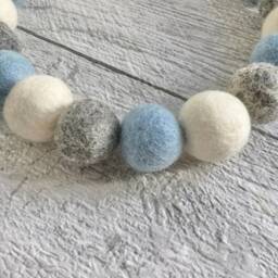 Blue & Grey Felt Ball Curtain Tie Backs Nursery Decor - thumbnail 3