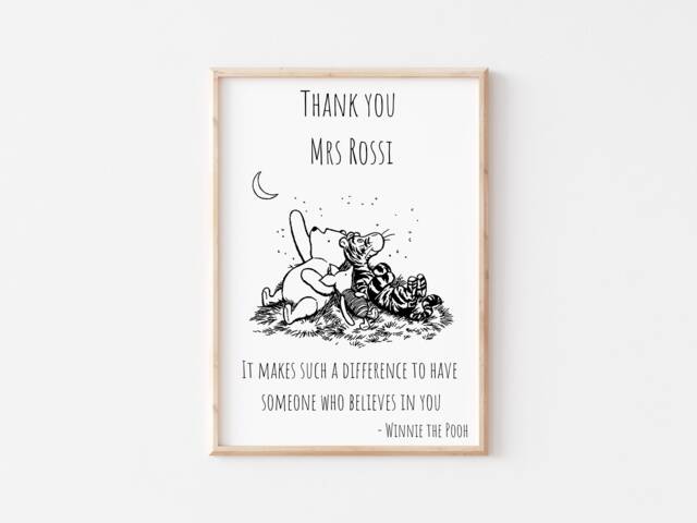 Thank You Teacher - Personalised Teacher Print- Bear It Makes Such A Difference To Have Someone Who Believes In
