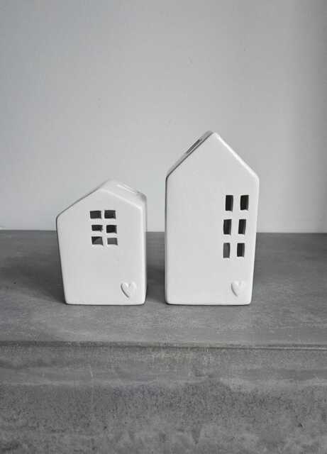 Pair White Tea Light House Ornament - Candle Holder Nordic Scandi Scandinavian Hygge Home Decor Decorarive Accessories Hyggeat15 - image 1