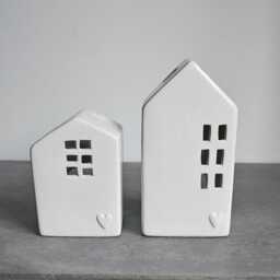 Pair White Tea Light House Ornament - Candle Holder Nordic Scandi Scandinavian Hygge Home Decor Decorarive Accessories Hyggeat15 - thumbnail 3