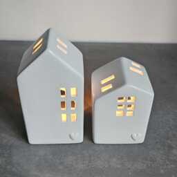 Pair White Tea Light House Ornament - Candle Holder Nordic Scandi Scandinavian Hygge Home Decor Decorarive Accessories Hyggeat15 - thumbnail 2