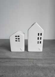 Pair White Tea Light House Ornament - Candle Holder Nordic Scandi Scandinavian Hygge Home Decor Decorarive Accessories Hyggeat15 - thumbnail 1