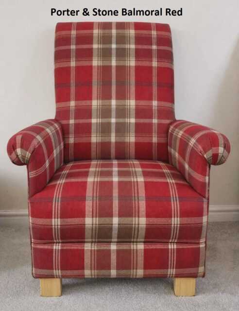 Porter & Stone Balmoral Fabric Adult Chair Armchair Tartan Check Accent Small Duck Egg Ochre Grey Red Pink Purple Bedroom Kitchen Gingham - image 1