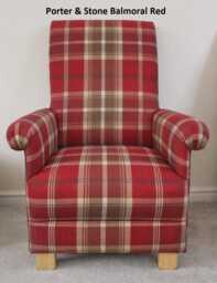 Porter & Stone Balmoral Fabric Adult Chair Armchair Tartan Check Accent Small Duck Egg Ochre Grey Red Pink Purple Bedroom Kitchen Gingham - thumbnail 1