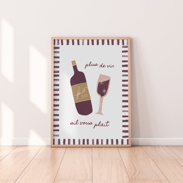 Plus De Vin Sil Vous Plait Print - More Wine Please Print, Retro Kitchen Bar, Bar Cart, Vintage Prints, Restaurant - image 1
