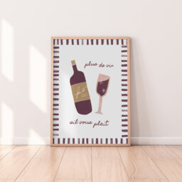 Plus De Vin Sil Vous Plait Print - More Wine Please Print, Retro Kitchen Bar, Bar Cart, Vintage Prints, Restaurant - thumbnail 1