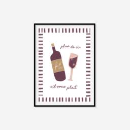 Plus De Vin Sil Vous Plait Print - More Wine Please Print, Retro Kitchen Bar, Bar Cart, Vintage Prints, Restaurant - thumbnail 2