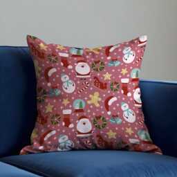 Christmas Cushion Cover With Santa & Snowman Print, Pink Holiday Throw Pillowcase, Cute Festive Decorative Case For Sofa Home Decor - thumbnail 3