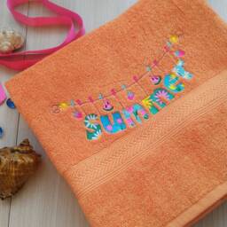 Orange Terry Towel With Embroidery Summer. Great Beach Towel - thumbnail 2