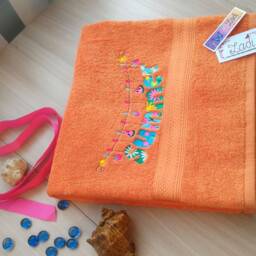 Orange Terry Towel With Embroidery Summer. Great Beach Towel - thumbnail 3