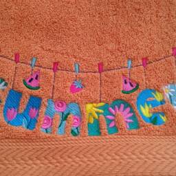 Orange Terry Towel With Embroidery Summer. Great Beach Towel - thumbnail 4