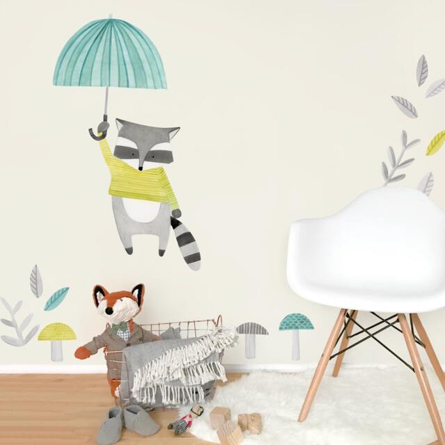 Floating Raccoon - Fabric Wall Decal Woodland Mej - image 1