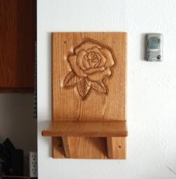 Oak Shelf - Custom Carving Of Rose, Horse, Eagle Or Your Special Item 14005 Orders Only - thumbnail 1