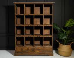 16 Cubby Storage Cabinet Rustic Wood - Tall Display Shelving 100cm Multi Compartment Organiser Office Hallway Lounge Furniture - thumbnail 1