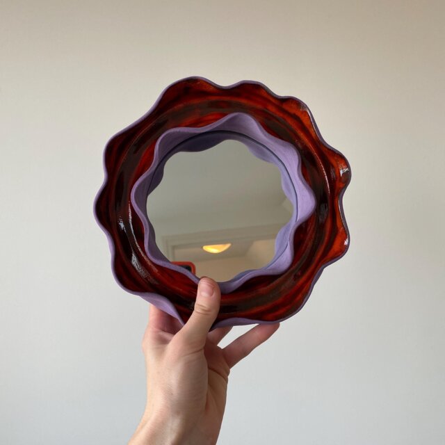Purple Flower Ceramic Mirror, Small Funky Vanity Restaurant Decor - image 1