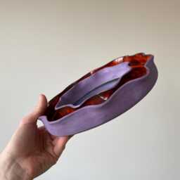 Purple Flower Ceramic Mirror, Small Funky Vanity Restaurant Decor - thumbnail 2