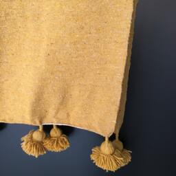 Moroccan Mustard Yellow Pom Throw Blanket With Tassels - Duvet Cover Made From Hand Woven Cotton Couch Bed End