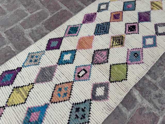 2'3x12'4Ft Afghan Moroccan Design Runner Rug - Handwoven Wool Carpet With Geometric Patterns, Stylish Berber For Hallways Or Kitchens - image 1