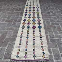 2'3x12'4Ft Afghan Moroccan Design Runner Rug - Handwoven Wool Carpet With Geometric Patterns, Stylish Berber For Hallways Or Kitchens - thumbnail 3