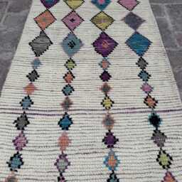 2'3x12'4Ft Afghan Moroccan Design Runner Rug - Handwoven Wool Carpet With Geometric Patterns, Stylish Berber For Hallways Or Kitchens - thumbnail 4