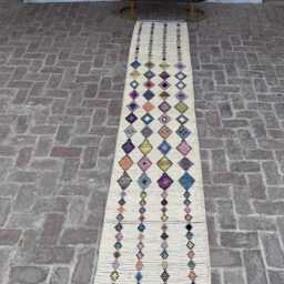2'3x12'4Ft Afghan Moroccan Design Runner Rug - Handwoven Wool Carpet With Geometric Patterns, Stylish Berber For Hallways Or Kitchens - thumbnail 2