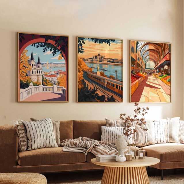 Set Of 3 Budapest Posters, Hungary Travel Wall Art Prints Set, European Cityscape Decor, Danube River Poster - image 1