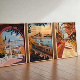 Set Of 3 Budapest Posters, Hungary Travel Wall Art Prints Set, European Cityscape Decor, Danube River Poster - thumbnail 3