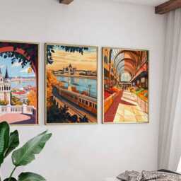 Set Of 3 Budapest Posters, Hungary Travel Wall Art Prints Set, European Cityscape Decor, Danube River Poster - thumbnail 2