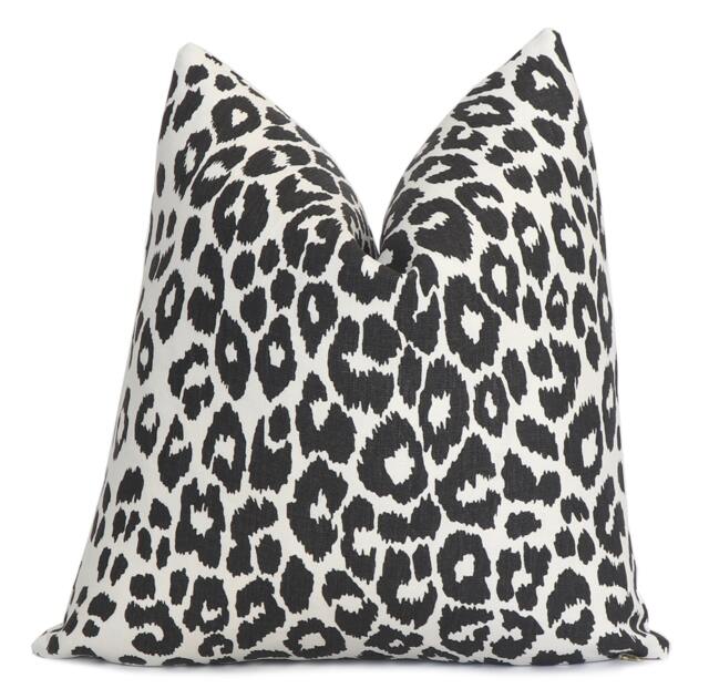 Schumacher - Iconic Leopard Graphite Chic Animal Print Designer Cushion Cover Cat Throw Pillow Grey White