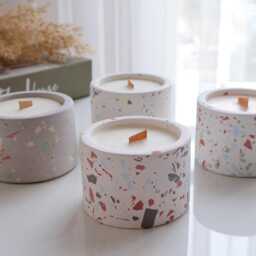 Terrazzo Soy Candle With Wooden Wick, Handmade Decorative Candle, Modern Home Decor, Pastel Vessel, Housewarming Gift - thumbnail 4