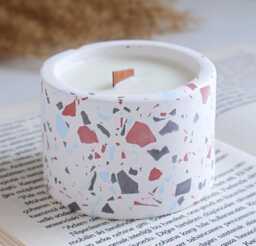 Terrazzo Soy Candle With Wooden Wick, Handmade Decorative Candle, Modern Home Decor, Pastel Vessel, Housewarming Gift
