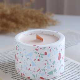 Terrazzo Soy Candle With Wooden Wick, Handmade Decorative Candle, Modern Home Decor, Pastel Vessel, Housewarming Gift - thumbnail 2