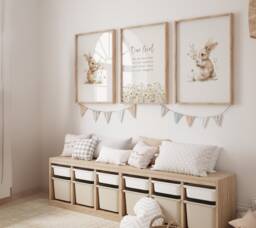 Floral Bunny Prints, Set Of 3, Girls Rabbit Rabbits, Nursery, Dusky Pink, Bedroom Nursery Prints - thumbnail 1