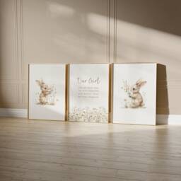 Floral Bunny Prints, Set Of 3, Girls Rabbit Rabbits, Nursery, Dusky Pink, Bedroom Nursery Prints - thumbnail 2