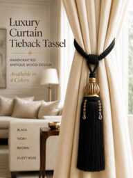 Luxury Curtain Tieback Tassel - Antique Wood Holdback Decorative Drapery Tie Back Elegant Window - thumbnail 1