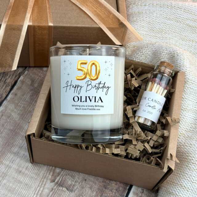 Personalised 50Th Birthday Candle Gift Milestone Keepsake For Her - image 1