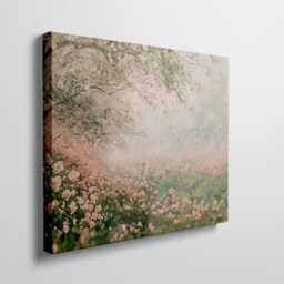 Romantic Pastel Meadow Canvas Print, Blossoming Floral Landscape, Nature-Inspired Decor, Abstract Botanical Wall Art - thumbnail 3