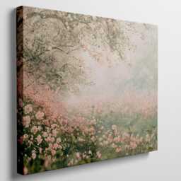 Romantic Pastel Meadow Canvas Print, Blossoming Floral Landscape, Nature-Inspired Decor, Abstract Botanical Wall Art - thumbnail 1