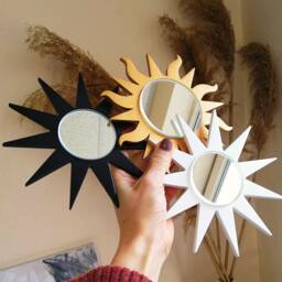 Small Cute Sun Wall Mirror 1 Pc, Little Sunburst Colorful Mirror, Petite Handmade Shaped, Pointed Or Wavy Decor