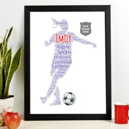 Personalised Women Football Word Art Gift, Team Presentation Wall Art, Any Badge Included, Colours & Words, Soccer Fans Gift - thumbnail 1