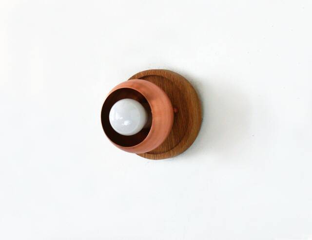 Copper An White Oak Farmhouse Sconce Light & Fixture Lamp Kitchen Dining Room Entry - image 1