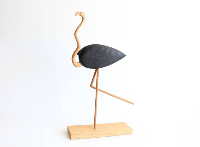 Wooden Flamingo Bird Sculpture, Animal Figurine For Bookshelf Decor, Tall Large - image 1
