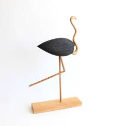 Wooden Flamingo Bird Sculpture, Animal Figurine For Bookshelf Decor, Tall Large - thumbnail 4